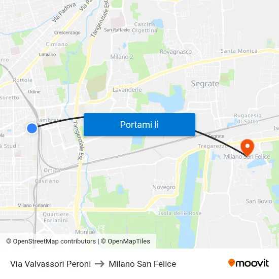 Via Valvassori Peroni to Milano San Felice map