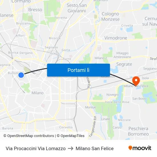 Via Procaccini Via Lomazzo to Milano San Felice map