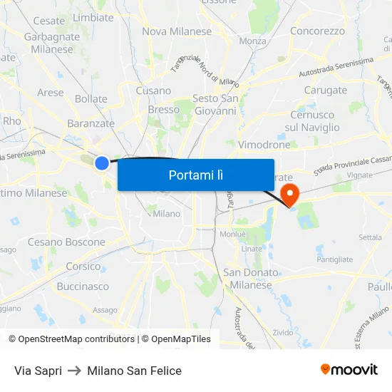 Via Sapri to Milano San Felice map