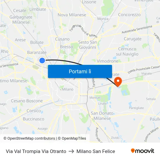 Via Val Trompia Via Otranto to Milano San Felice map