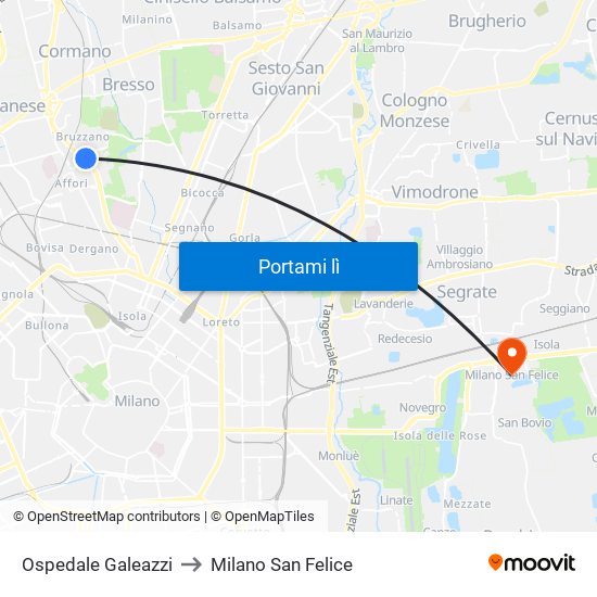 Ospedale Galeazzi to Milano San Felice map