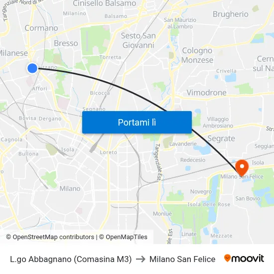 L.go Abbagnano (Comasina M3) to Milano San Felice map