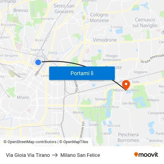 Via Gioia Via Tirano to Milano San Felice map