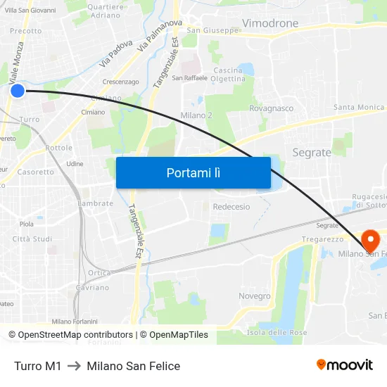 Turro M1 to Milano San Felice map