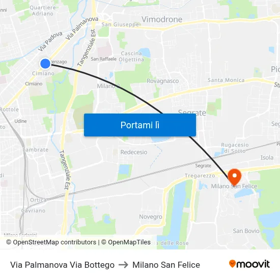 Via Palmanova Via Bottego to Milano San Felice map