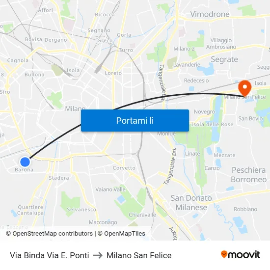 Via Binda Via E. Ponti to Milano San Felice map