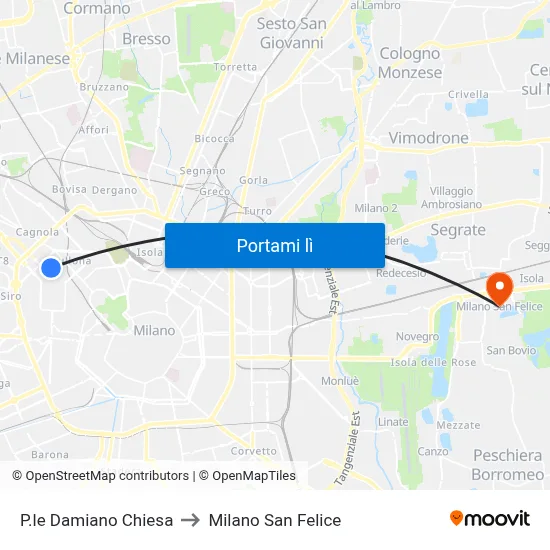 P.le Damiano Chiesa to Milano San Felice map