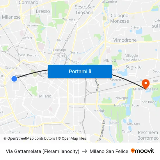 Via Gattamelata (Fieramilanocity) to Milano San Felice map
