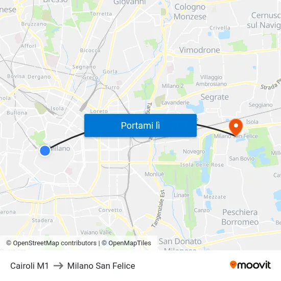 Cairoli M1 to Milano San Felice map