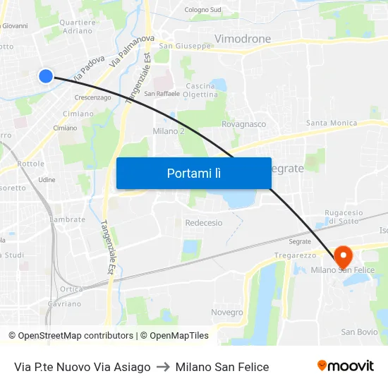 Via P.te Nuovo Via Asiago to Milano San Felice map