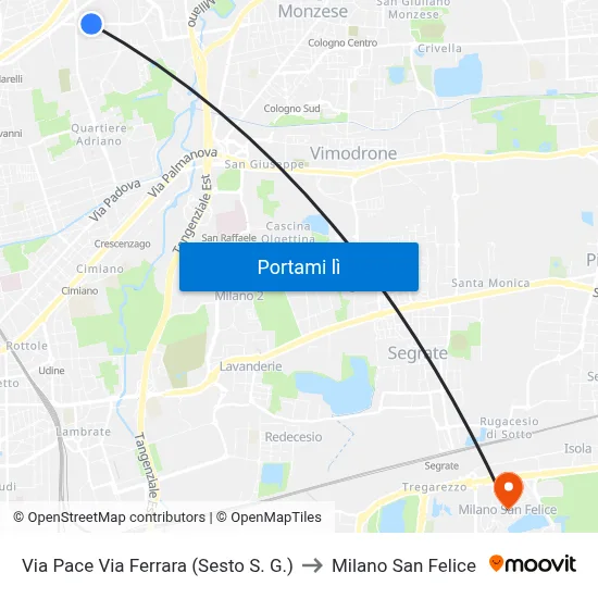 Via Pace Via Ferrara (Sesto S. G.) to Milano San Felice map