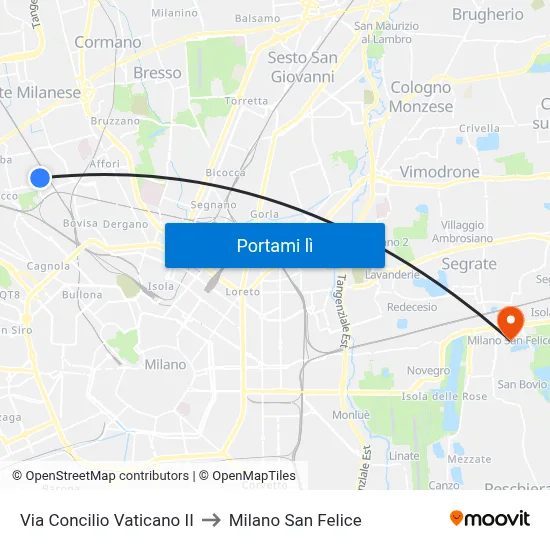 Via Concilio Vaticano II to Milano San Felice map