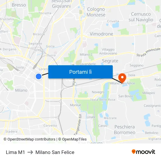Lima M1 to Milano San Felice map