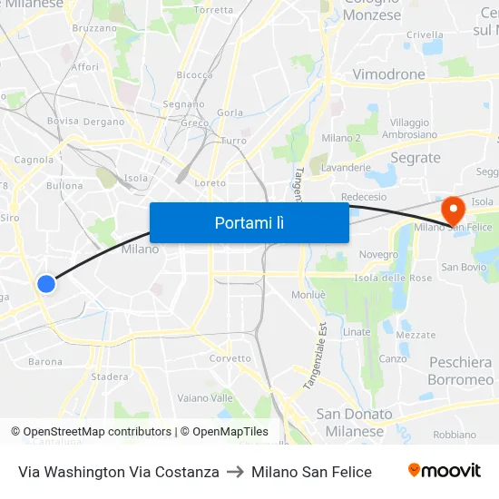 Via Washington Via Costanza to Milano San Felice map