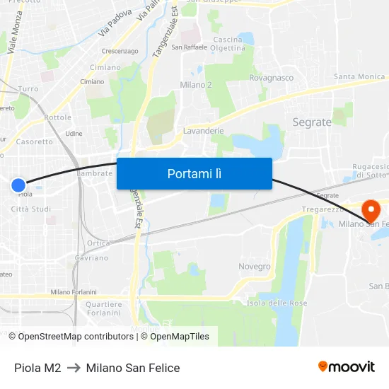 Piola M2 to Milano San Felice map