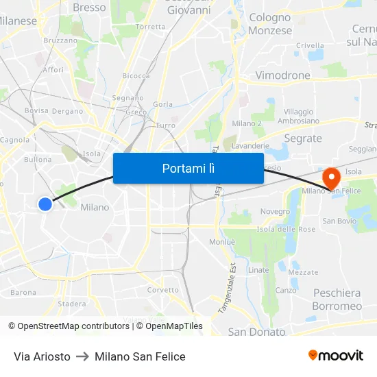 Via Ariosto to Milano San Felice map