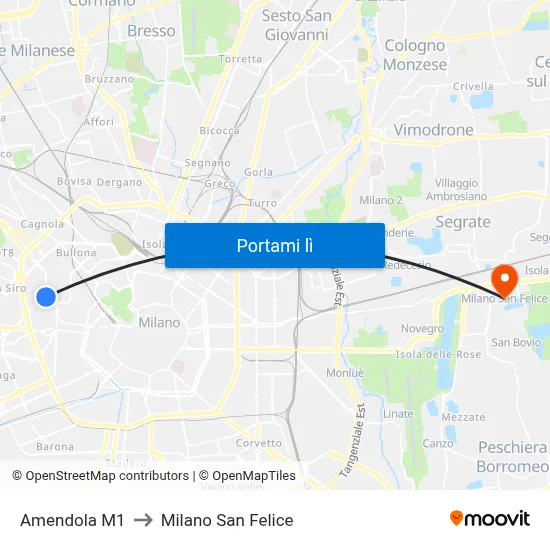 Amendola M1 to Milano San Felice map