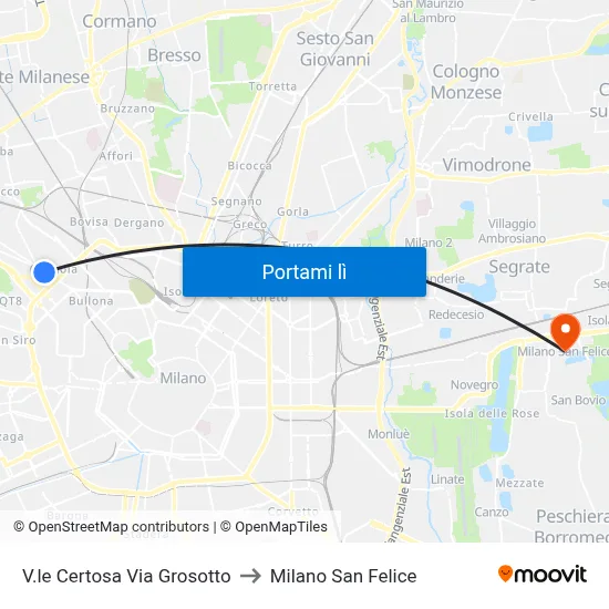 V.le Certosa Via Grosotto to Milano San Felice map