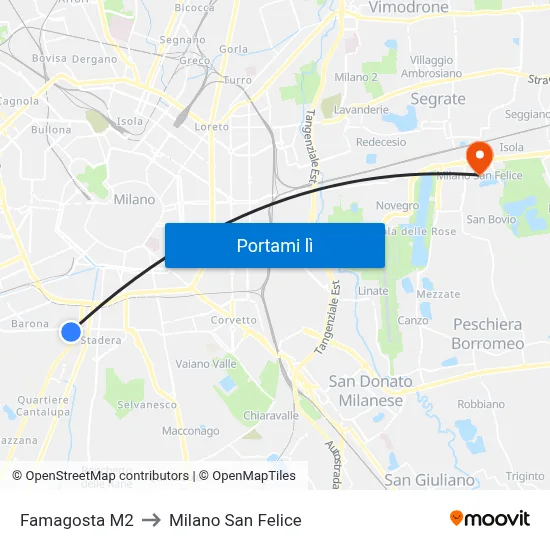 Famagosta M2 to Milano San Felice map
