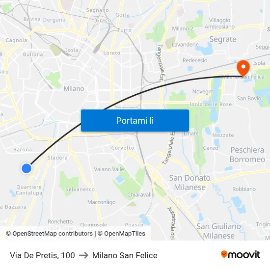 Via De Pretis, 100 to Milano San Felice map