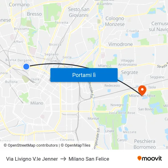 Via Livigno V.le Jenner to Milano San Felice map