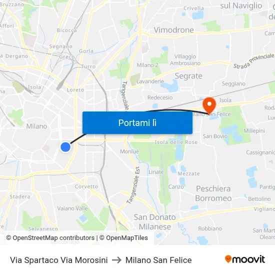 Via Spartaco Via Morosini to Milano San Felice map