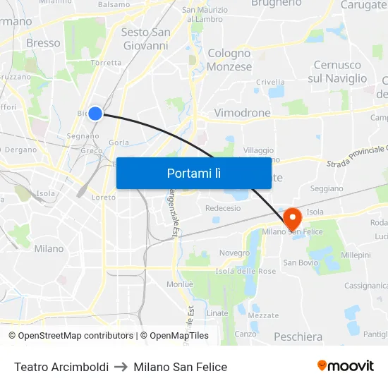 Teatro Arcimboldi to Milano San Felice map