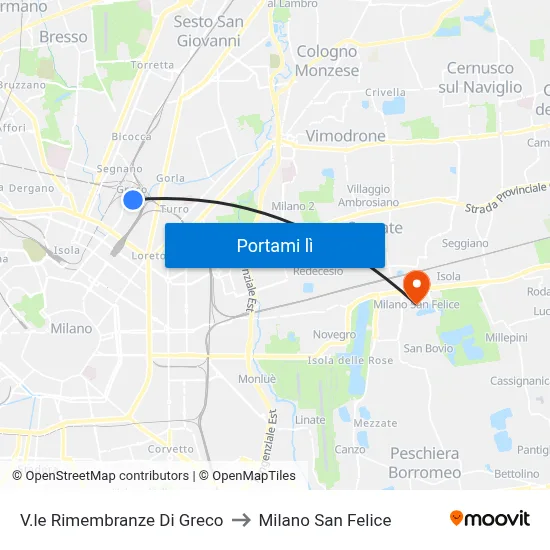 V.le Rimembranze Di Greco to Milano San Felice map
