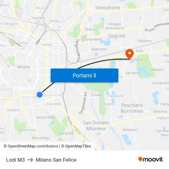 Lodi M3 to Milano San Felice map