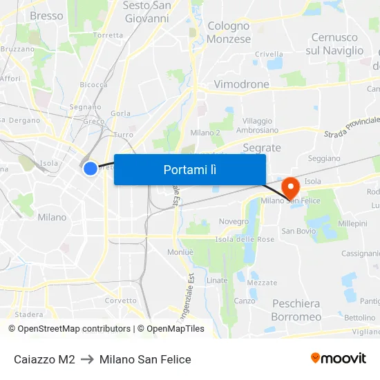 Caiazzo M2 to Milano San Felice map