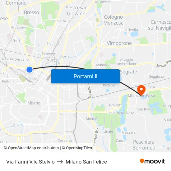 Via Farini V.le Stelvio to Milano San Felice map