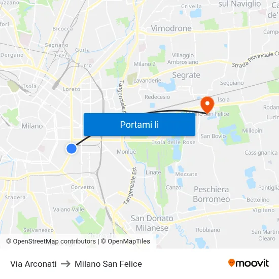 Via Arconati to Milano San Felice map
