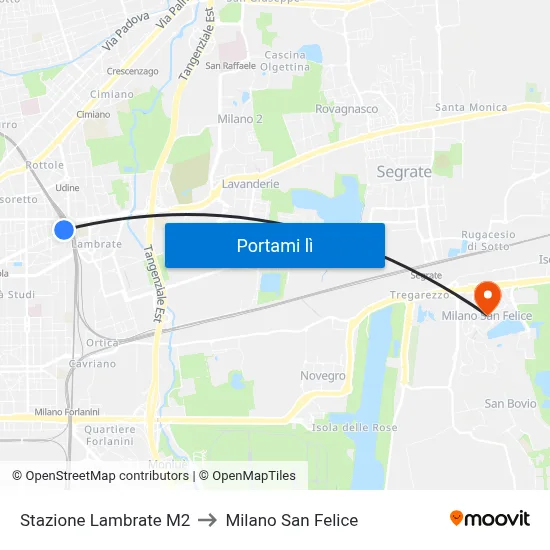 Stazione Lambrate M2 to Milano San Felice map