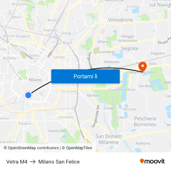 Vetra M4 to Milano San Felice map