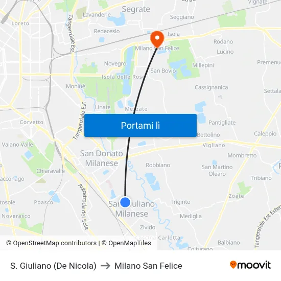 S. Giuliano (De Nicola) to Milano San Felice map