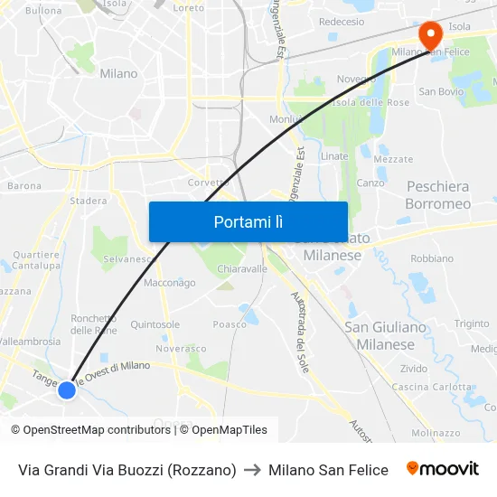 Via Grandi Via Buozzi (Rozzano) to Milano San Felice map
