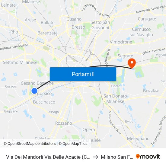 Via Dei Mandorli Via Delle Acacie (Cesano B.) to Milano San Felice map