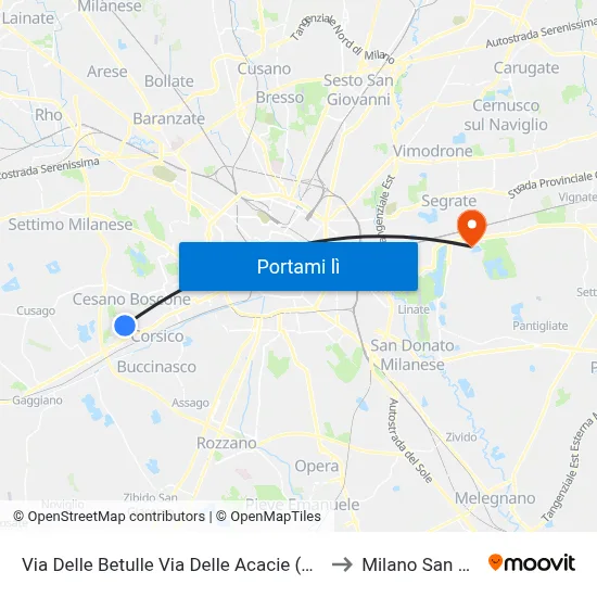 Via Delle Betulle Via Delle Acacie (Cesano B.) to Milano San Felice map