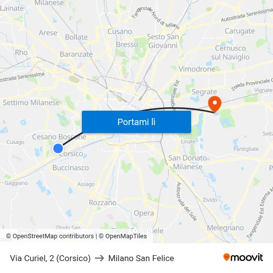 Via Curiel, 2 (Corsico) to Milano San Felice map