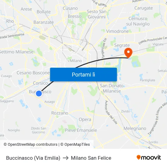 Buccinasco (Via Emilia) to Milano San Felice map