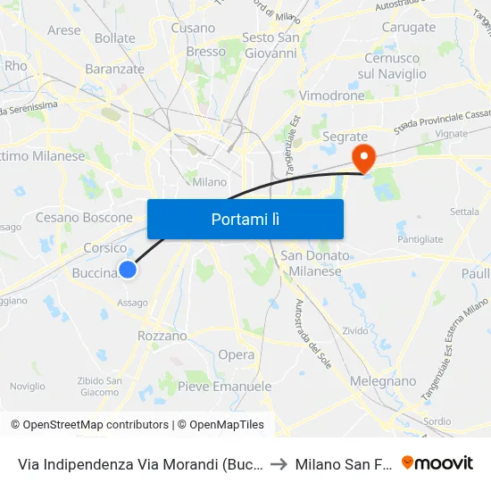 Via Indipendenza Via Morandi (Buccinasco) to Milano San Felice map