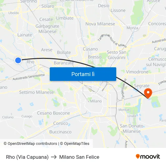Rho (Via Capuana) to Milano San Felice map