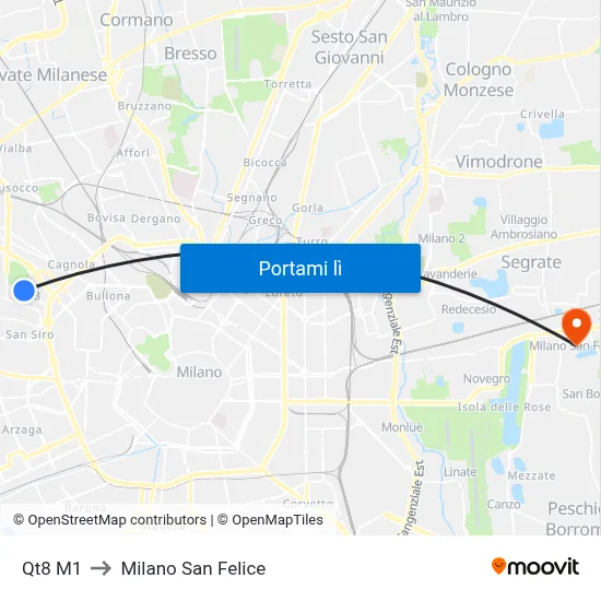 Qt8 M1 to Milano San Felice map