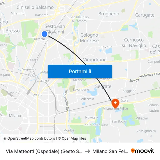Via Matteotti (Ospedale) (Sesto S. G.) to Milano San Felice map