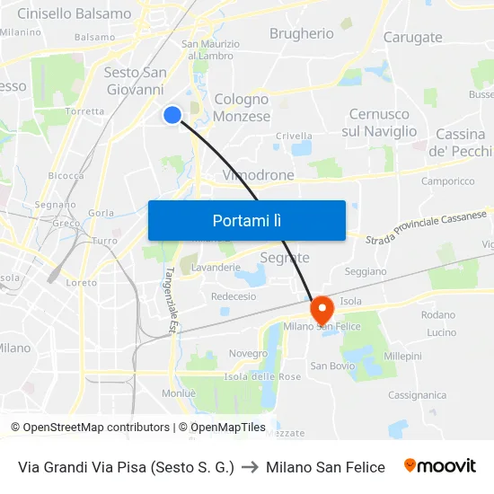 Via Grandi Via Pisa (Sesto S. G.) to Milano San Felice map