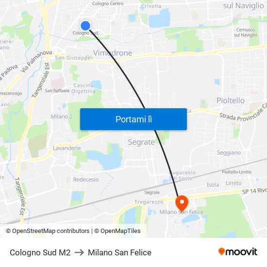 Cologno Sud M2 to Milano San Felice map