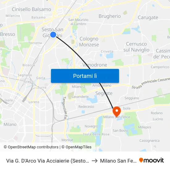 Via G. D'Arco Via Acciaierie (Sesto S. G.) to Milano San Felice map