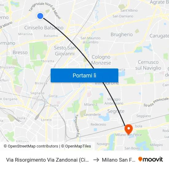 Via Risorgimento Via Zandonai (Cinisello B.) to Milano San Felice map