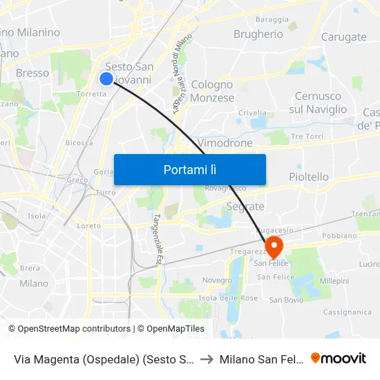 Via Magenta (Ospedale) (Sesto S. G.) to Milano San Felice map