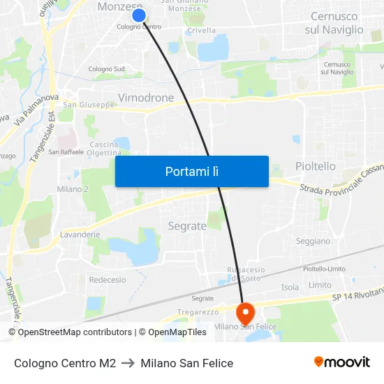 Cologno Centro M2 to Milano San Felice map